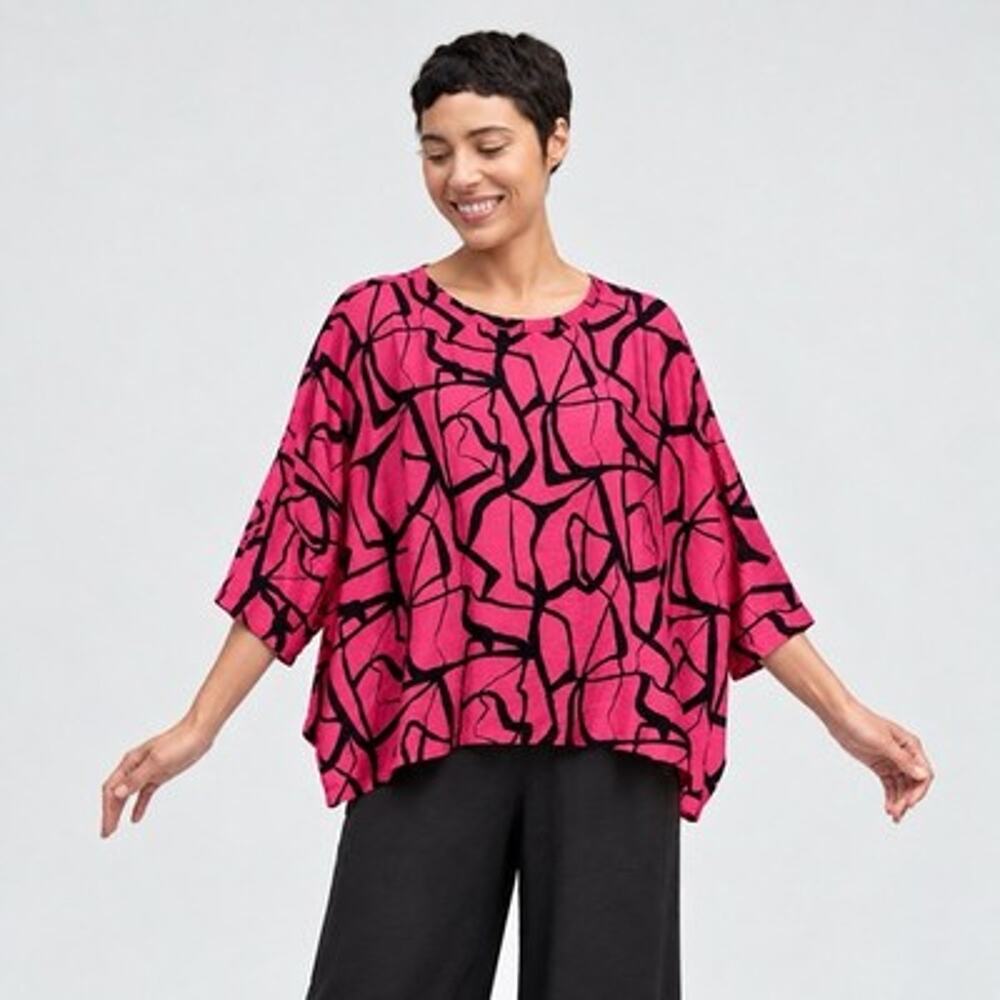 Cut Loose Crop Top One Size Watermelon Black Swirl Rayon Dolman Lagenlook